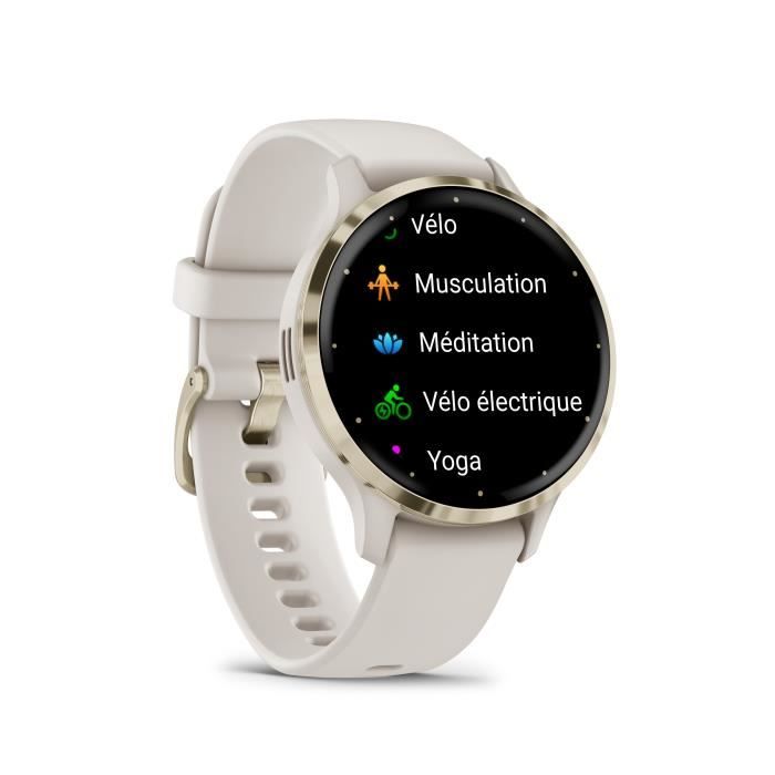 Montre gps connectée venu 3s garmin, 30,4mm (1,2"), acier soft gold, boîtier ivoire et bracelet en silicone ivoire