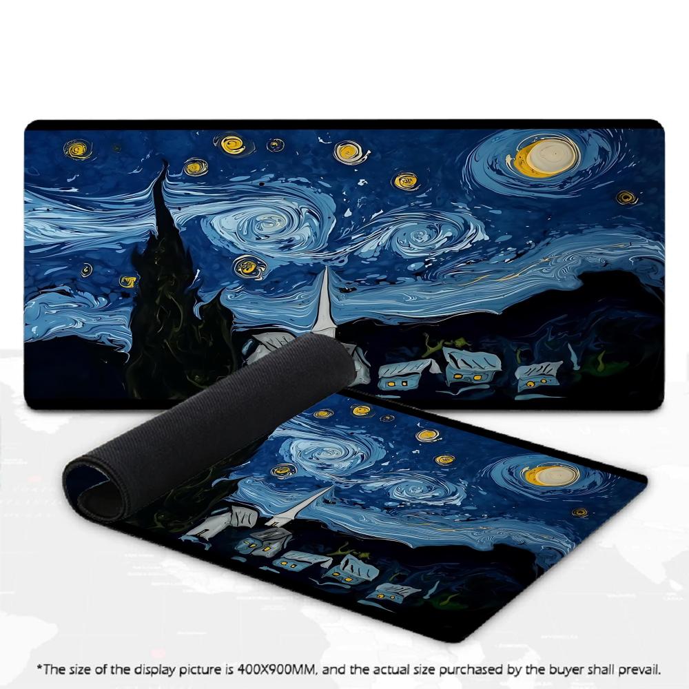 Classic Oil Painting Art Starry Night Sky Mouse Pad XXL Large Desk Mat Gaming Mousepad Non-slip Rubber Keyboard Mat PC Gamer