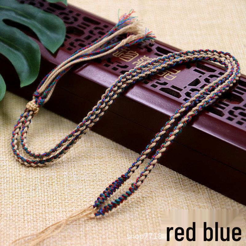 Tibetan Agate Clavicle Sweater Chain Necklace with Handcrafted Cotton Cord
