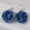 Floral Drop Earrings Lightweight Camellia Earrings Allergy Free Blue Flower Ear Pendants Handmade Denims Ornament