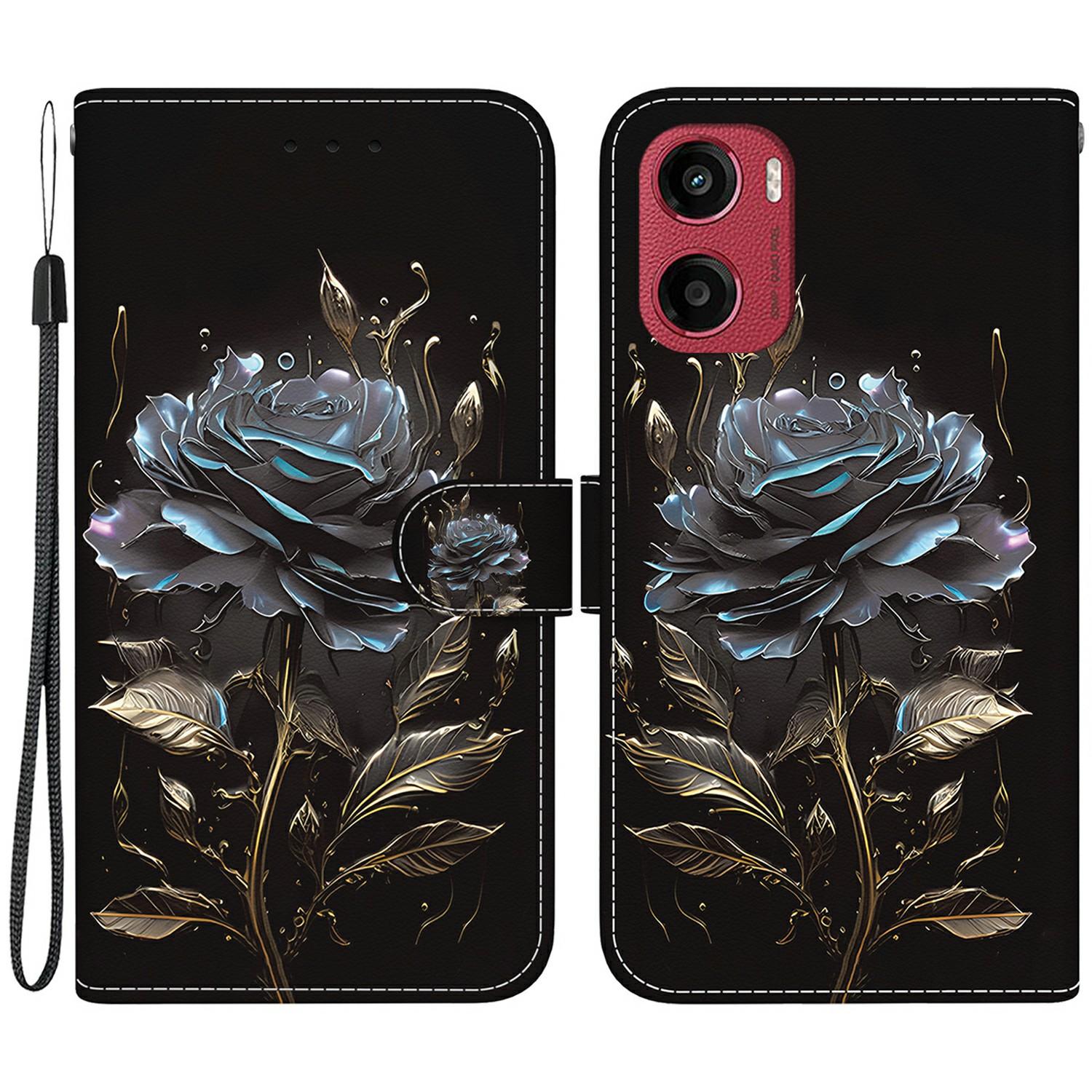 

Для Motorola Moto G05 4G/E15 4G Гаманець Чохол для телефону Протиударний Шкіряний Відкидний Чохол З Друком Візерунка Black Rose