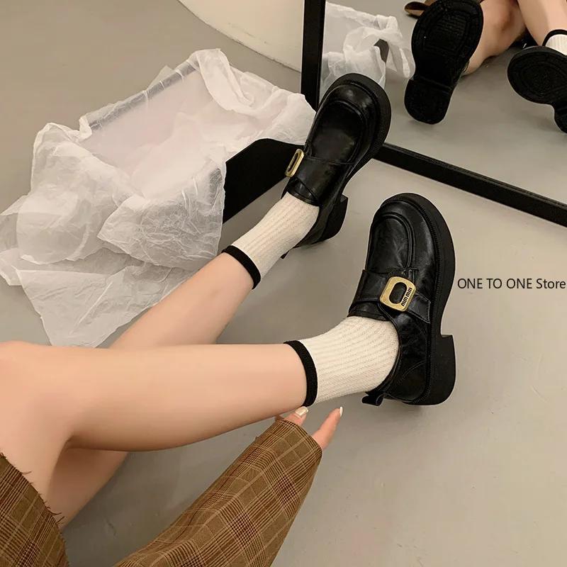 Fashion Vintage Thick Soled Loafers Women Shoes 2025 Autumn New Mary Jane Coarse Heel Round Head Versatile Fashion British Leather Shoes