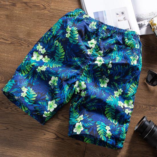 Summer Trunks Colorful Feather Print Elastic Waist Loose Beach Shorts for Swimming
