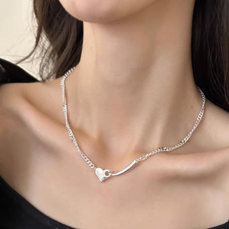 

ANENJERY серебряное ожерелье с сердечком для женщин, ниша, индивидуальный Шарм, кулон, цепочка на ключицы, колье, вечерние ювелирные изделия, подарки серебряный