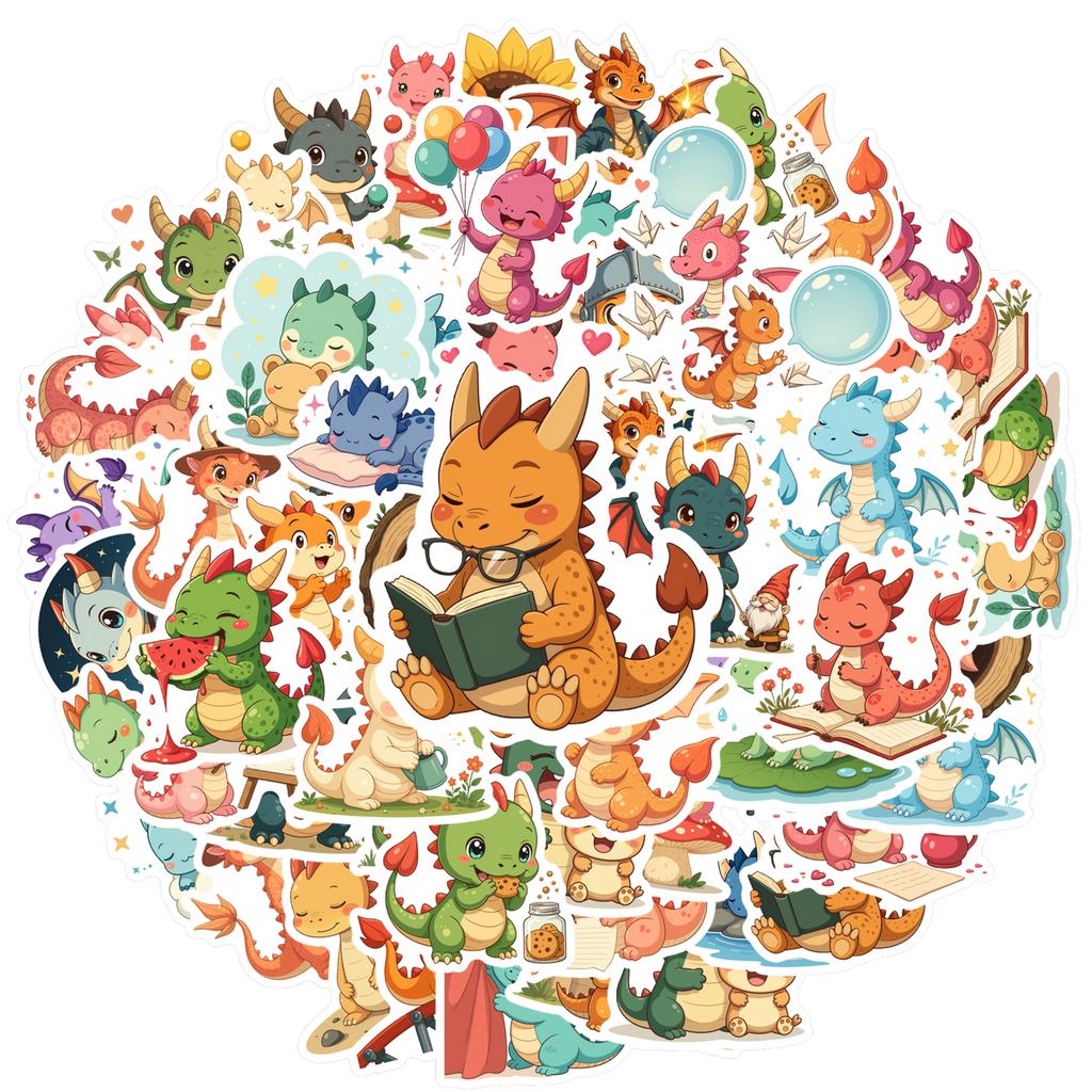 35pcs-70pcs Whimsical Fantasy World Stickers Playful Cute Dragons Stickers Stationery Stickers For Guitar DIY Bicycle