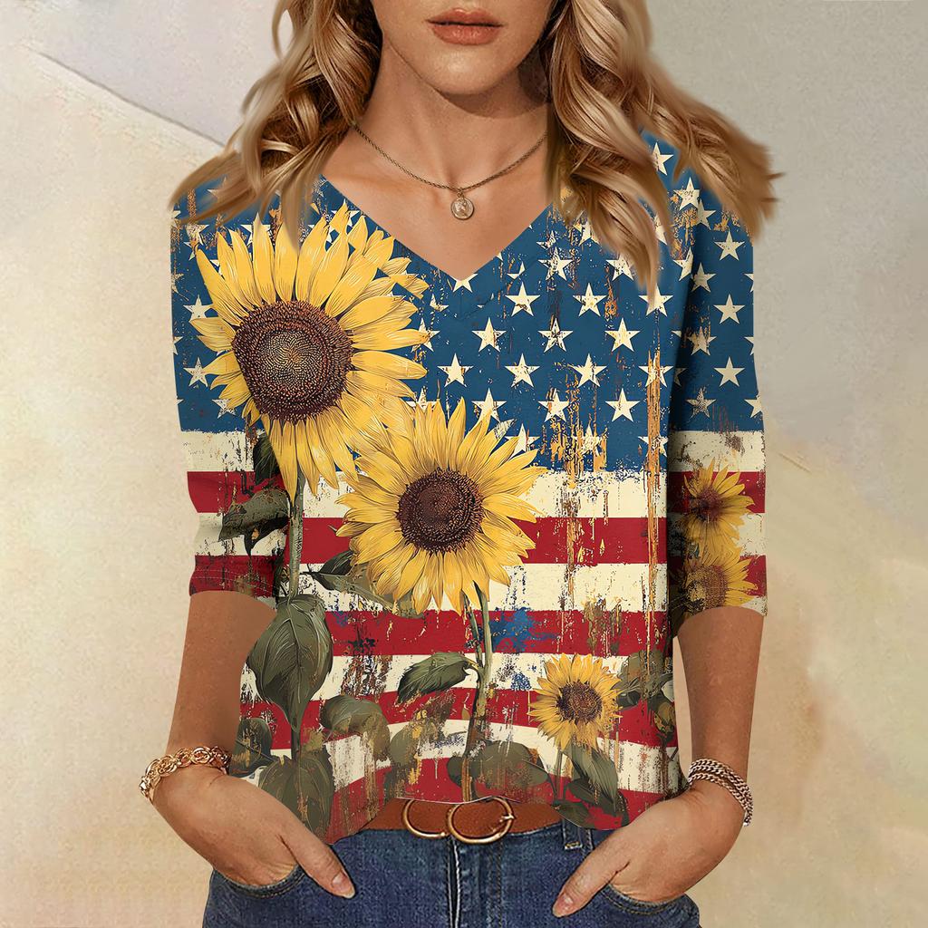 Long Sleeve Shirts for Women Womens Long Sleeve Tops Long Sleeve Tops for Women Womens Long Sleeve T Shirts Butterfly Print Flag V Neck
