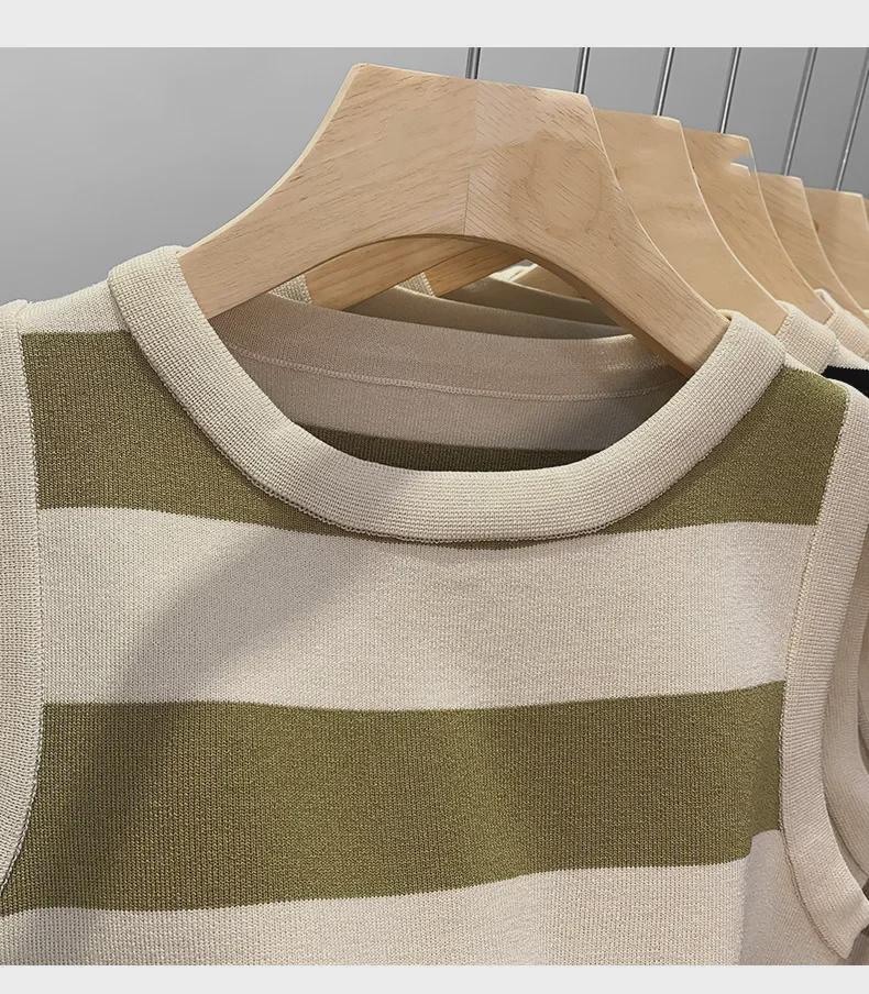 Dámská pruhovaná pletená vesta - Letní 2024 Retro styl, Chladivý top bez rukávů