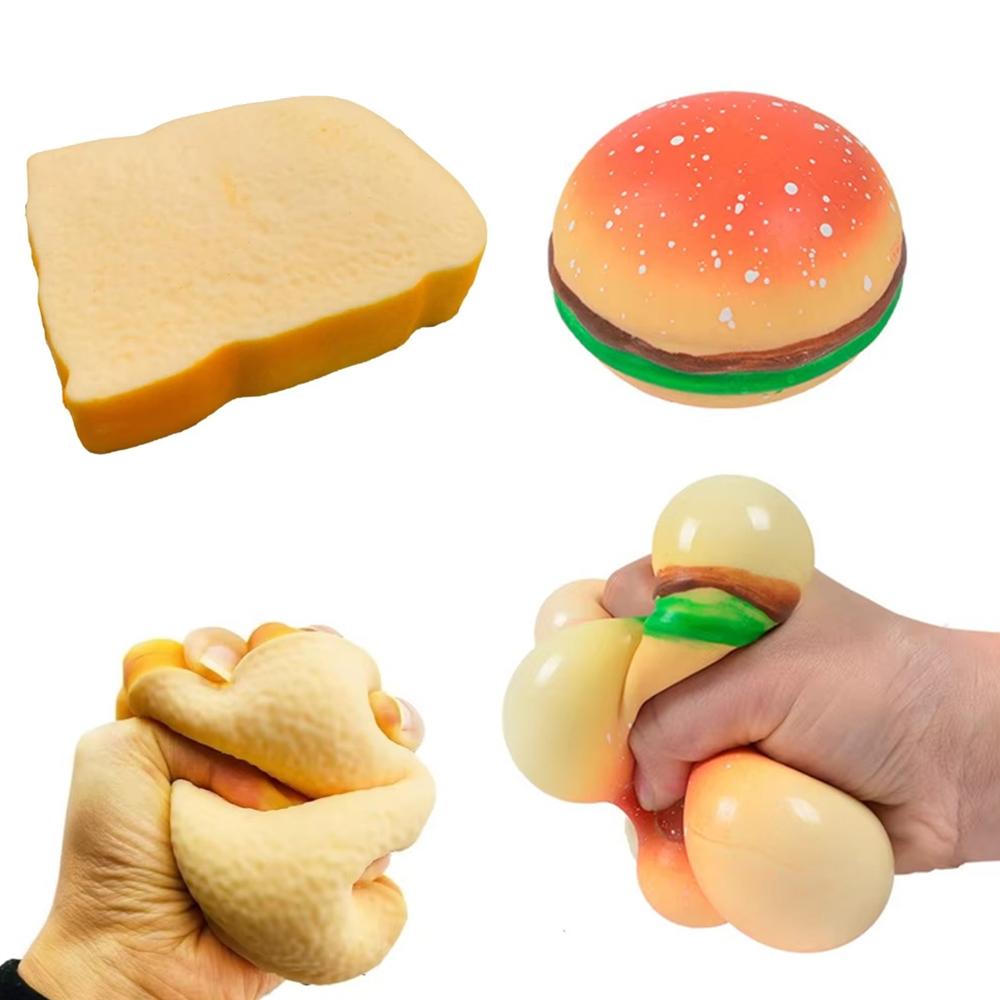 Toast Sliced Bread Stress Toy Simulated Hamburger Biscuit Squishes Toy Sensory Fidget Toys for Kids & Adult Funny Squeeze Toy