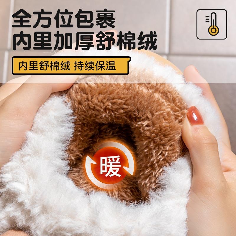 Cotton Slippers Women's Winter New Indoor Home Thick Bottom Non-slip Warm Plush Bag Heel Cotton Shoes Men