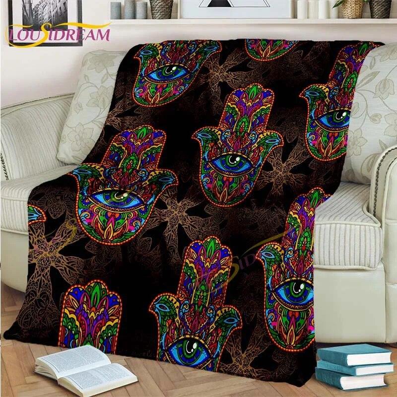 Bule Evil Eye Blanket Hamsa Hand Psychedelic Blanket for Travel Bedding Chair Adult Lightweight Bohemian Style Blanket Tapestry