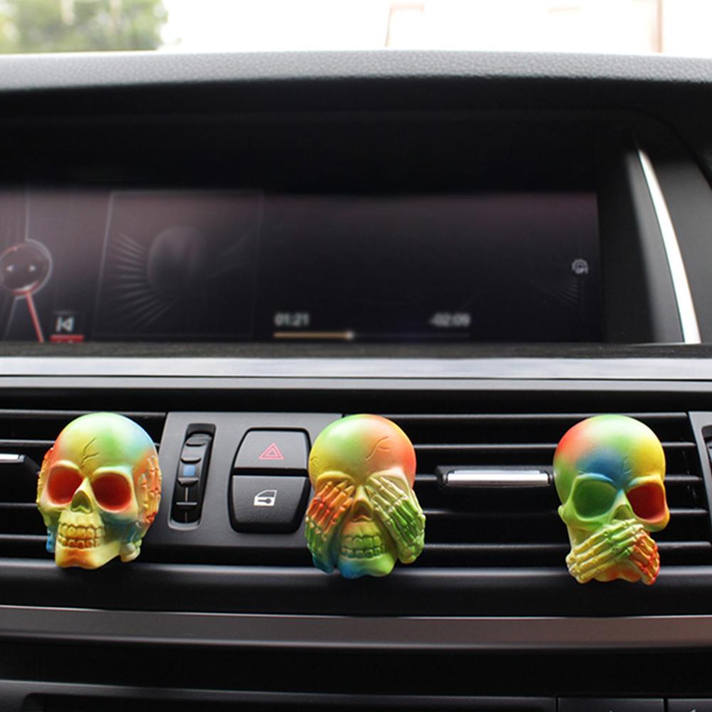 2/3Pcs Cute Skull Car Vent Clip Resin Air Vent Skull Decor Freshener Skeleton Car Air Outlet Decor Auto Interior Halloween Decor