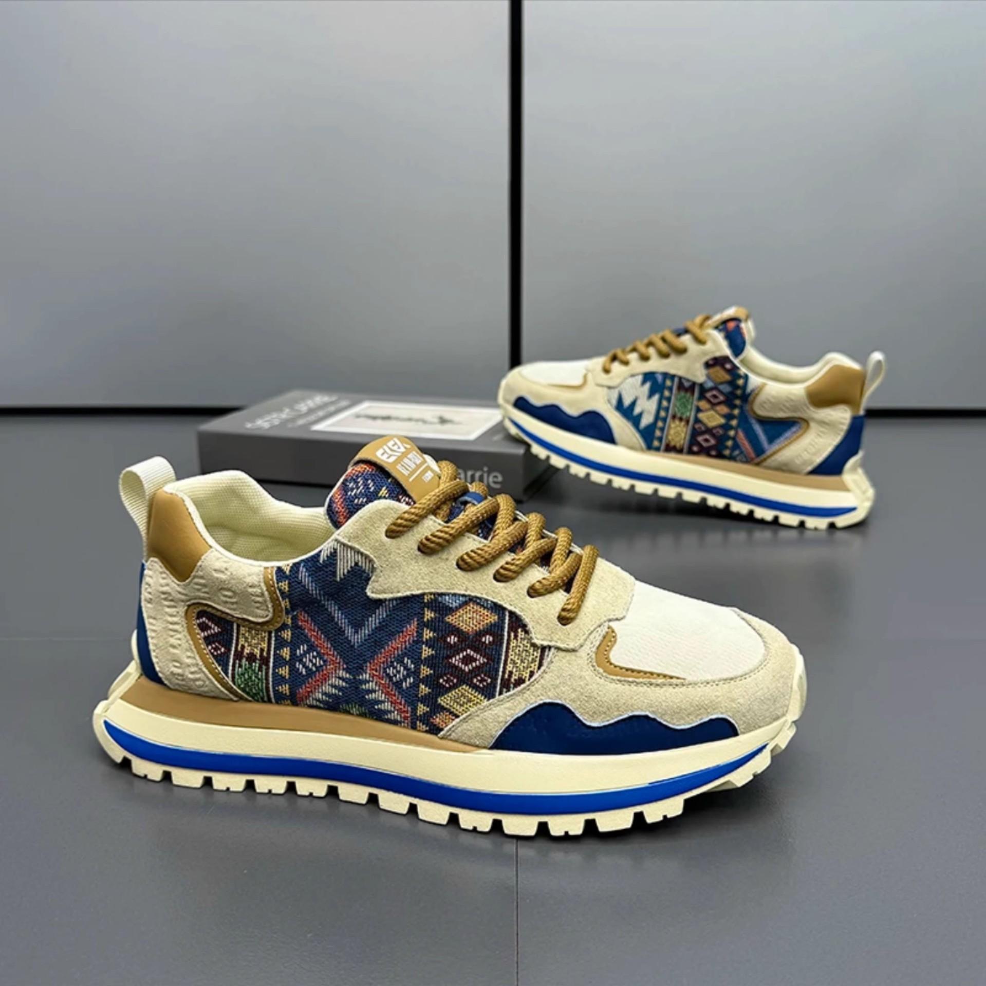 

Men s new printed embroidery casual shoes trendy versatile sports shoes Chinese retro dad shoes foreign trade trendy shoes 44 чорний