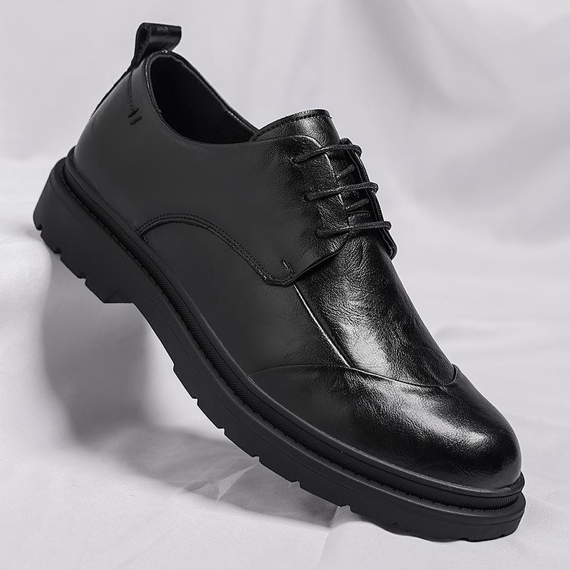 

Mens Black Genuine Leather Wrinkle Lace Up Chunky Platform Oxford Shoes Business Formal Office Wedding Casual Dress Shoes 39