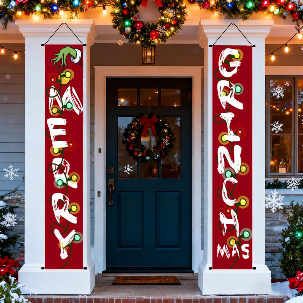 New Arrival! 30*180cm Christmas GreenGhost Couplets - Polyester,Durable& Eye-catching Design For Home & Cafe Decoration.