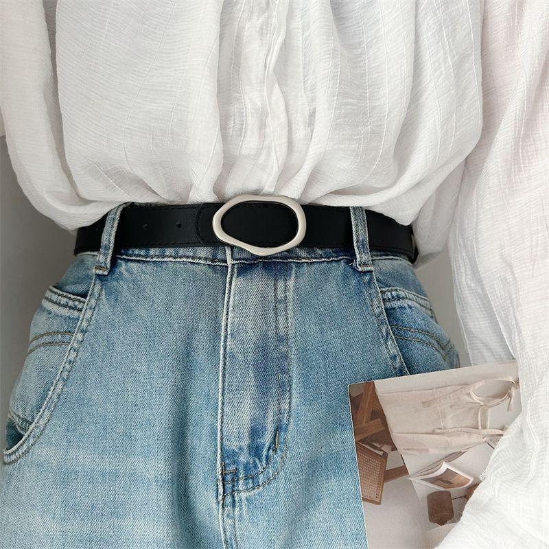 Inspired Vintage Womens Denim Belt Sleek Pu Material With Twisted Oval Buckle