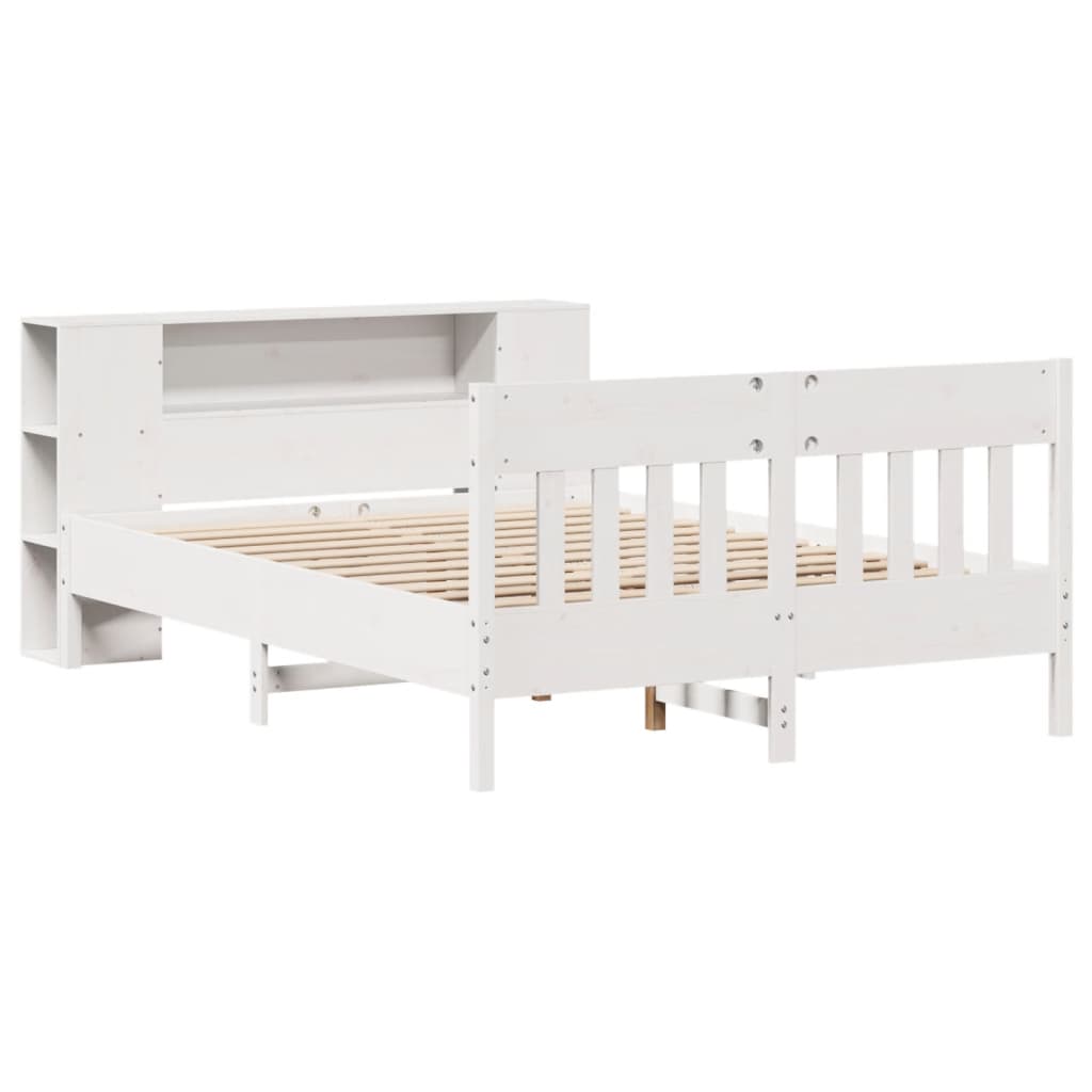 Solid Wood Bed with Shelf Without Mattress White 135x190 cm Pine