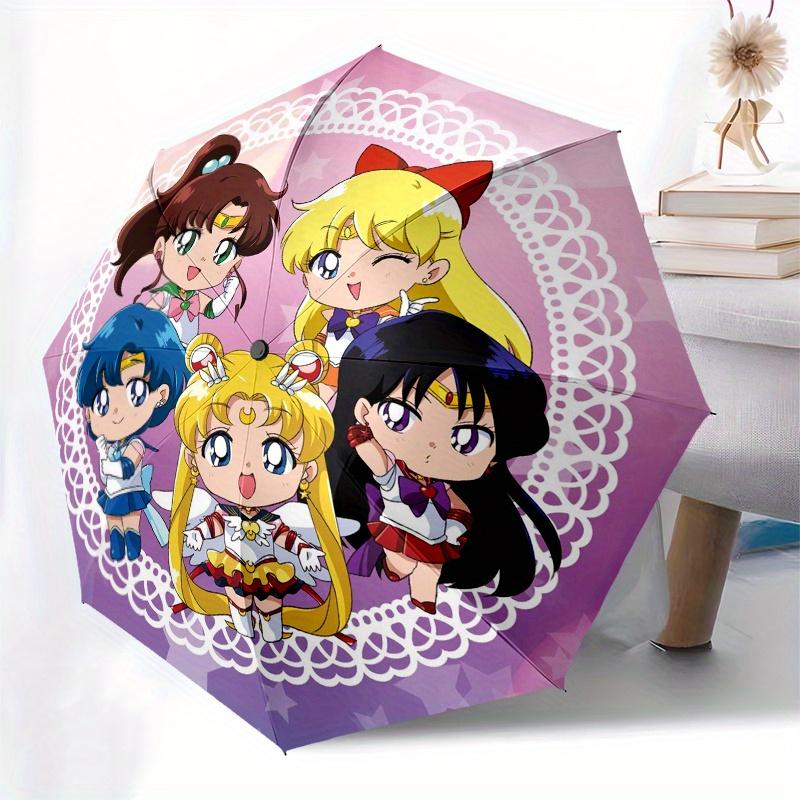 "Sailor Moon Chibi Characters Sticker" Umbrella, Cute Umbrella with Cute Design, Portable 3-Fold Compact Umbrella for Men & Women, Valentine's Day Mot