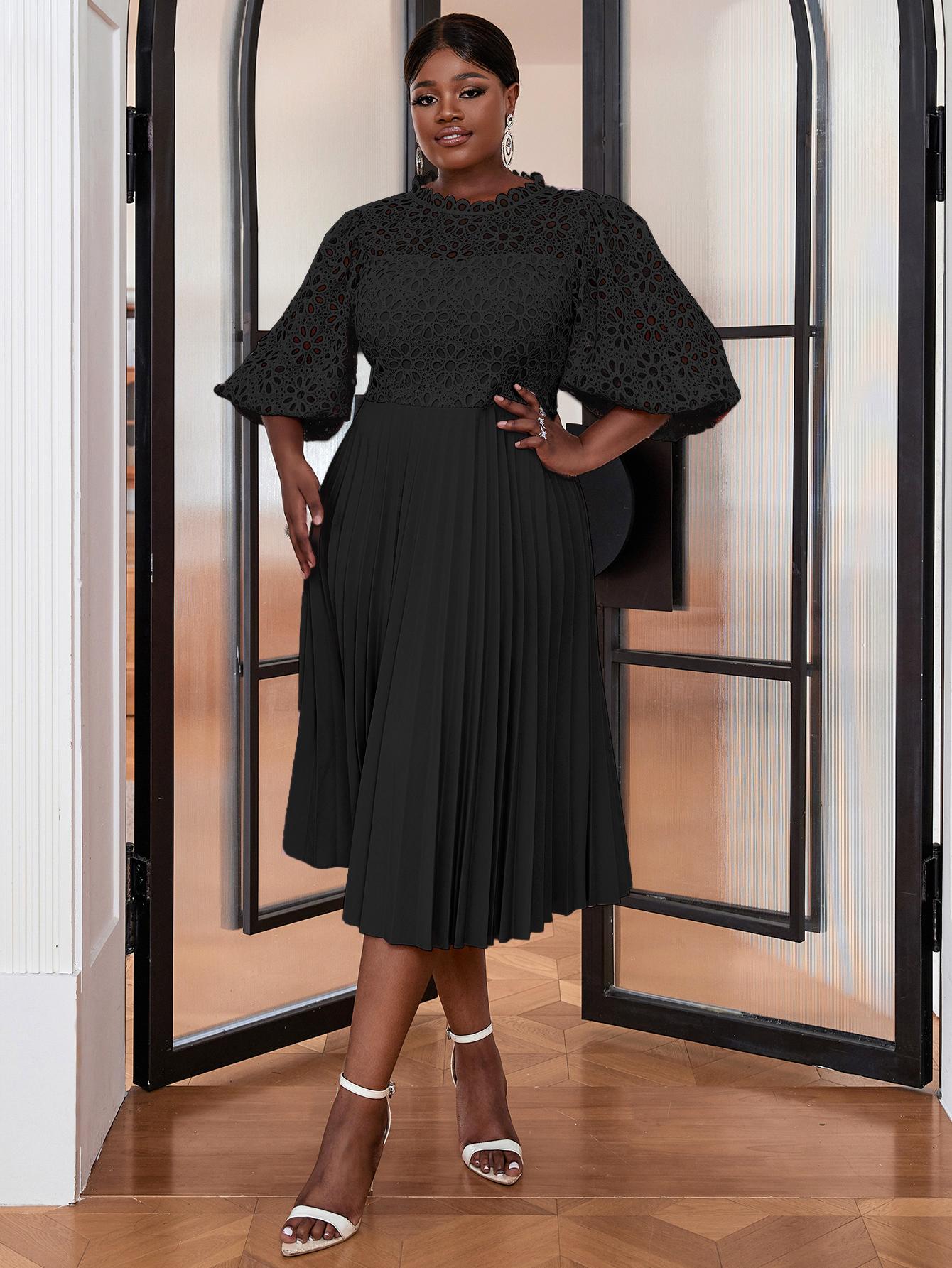 

AOMEI Элегантные женские вечерние платья для женщин Розовые кружевные рукава-фонарики с вырезами трапециевидной формы плиссированные платья Тонкие праздничные мероприятия L чёрный