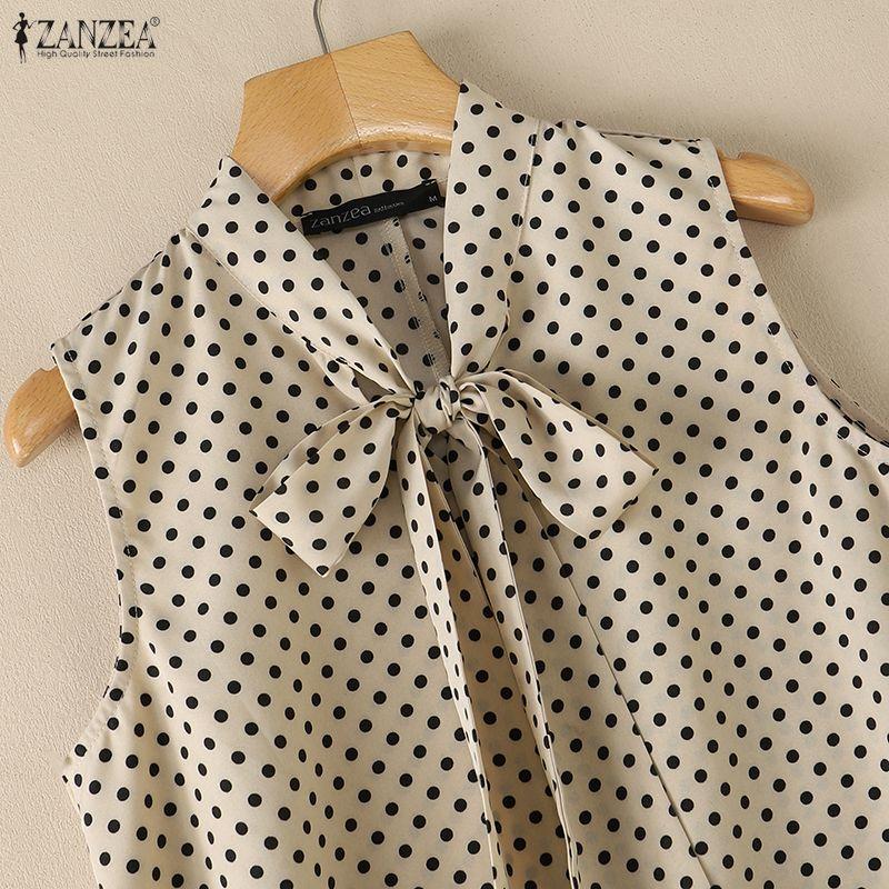 ZANZEA Women Casual Round Neck Loose Sleeveless Polka Dot Print Tank Tops
