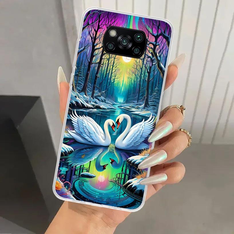 White Swan Grace Art Phone Case for Xiaomi Poco X5 X6 X7 Pro F7 Ultra M7 Redmi 15 15C 13 13C 12 12C 10 10A 10C 9 9A 9C 9T Shell