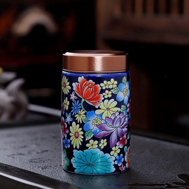 Chinese Ceramic Color Pattern Candy Jar Sealed Portable Tea Jar Household Multifunctional Jewelry Nut Powder Storage Bottle New
