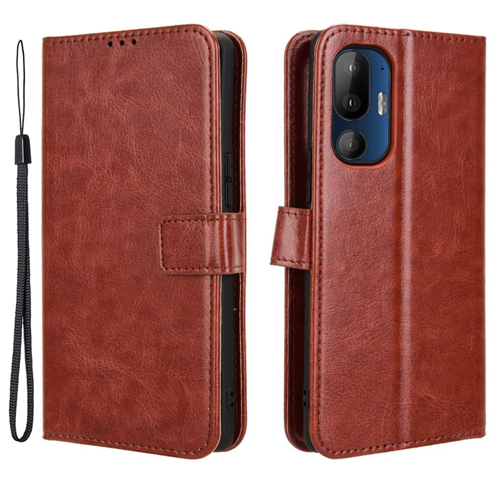 

For HTC U24 Pro 5G Leather Phone Case Wallet Crazy Horse Texture Brown