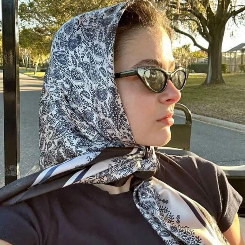 

90x90cm Silk Scarf for Women Summer Silk Shawl Print Square Headscarf Bandana Office Ladies Neck Scarf Hair Band Gift Muffler 90X90CM