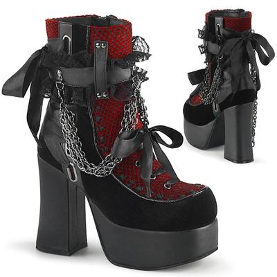Gothic Style Kette Schnürung Schleife Damen Kurze Stiefel Retro Runde Zehenpartie Quadratischer Absatz Klobige Plateau Stiefeletten Punk Damen Party Schuhe