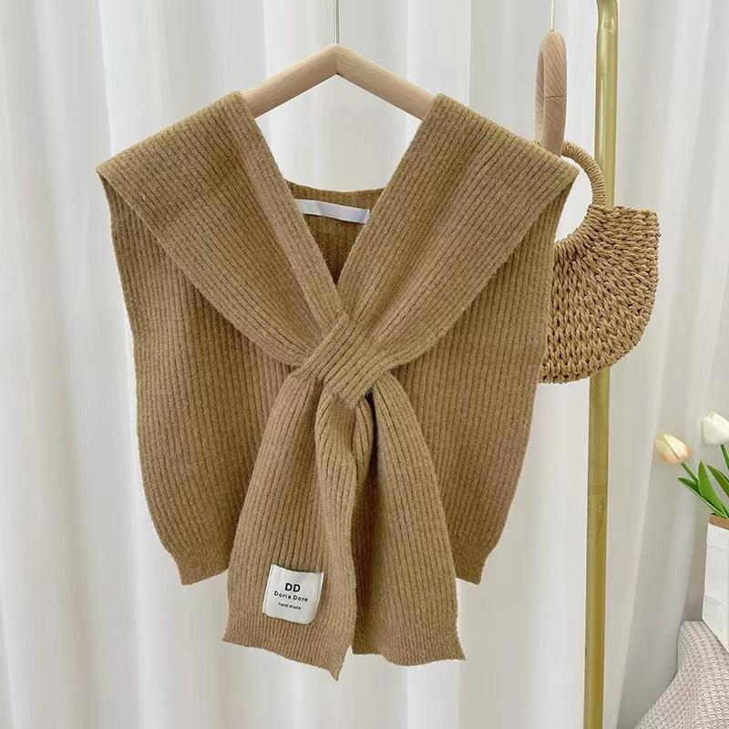 

Маленькая шаль из вязанного крестом женского внешнего покрытия, летняя однотонная, для защиты шеи в помещении с кондиционером, завязанный жилет с накладным воротником 80-100cm