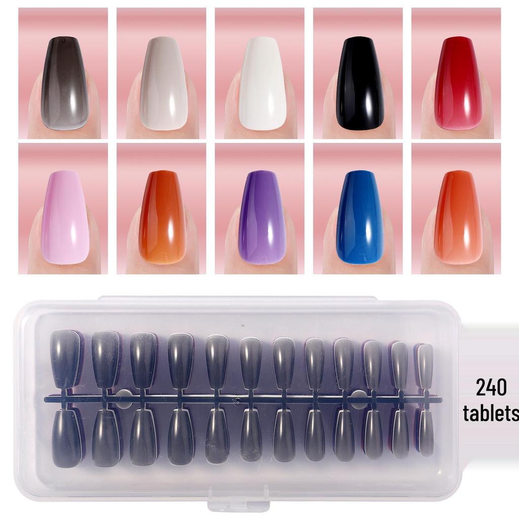 Solid Color Manicure Nail Tips Set with Multi-color Options - 240 Wearable Fake Nail Stickers