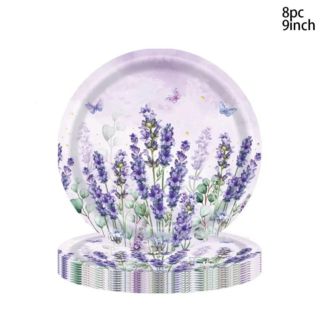 Lavender Butterfly Theme Disposable Tableware Purple Lavender Butterfly Paper Plates Napkins Happy Girls Birthday Party Supplies