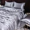 Double-sided four-piece set silky cool solid color three-piece set bed sheet quilt cover summer cool bedding