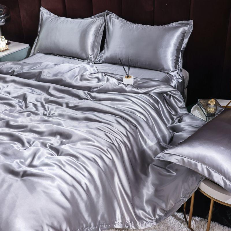 Double-sided four-piece set silky cool solid color three-piece set bed sheet quilt cover summer cool bedding