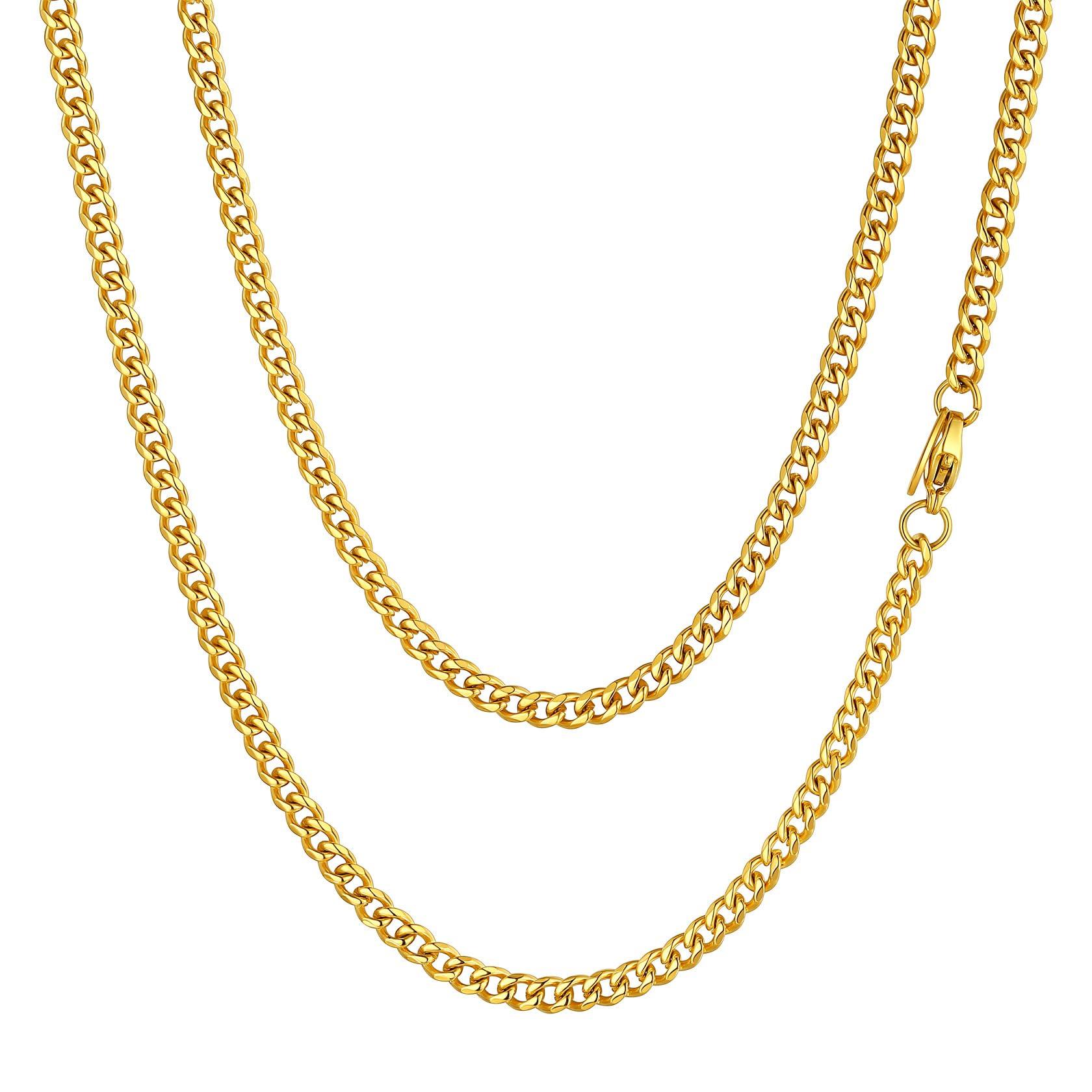 

[ChainsHouse] Men s Necklace, Chain Only, Surgical Stainless Steel, Curb Chain, Gold K18, Hypoallergenic, 61cm, 3mm, Accessory