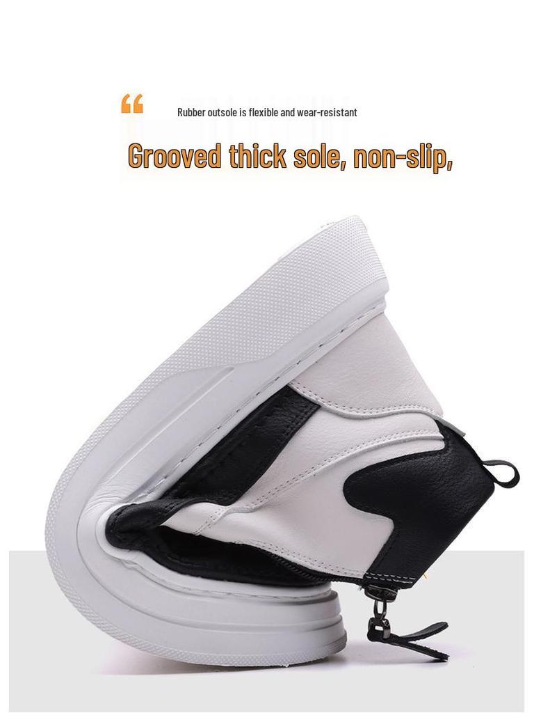Men's Trendy High-Top Canvas Sneakers - Thick Sole, Zipper, College Style, Youth Casual Shoes
