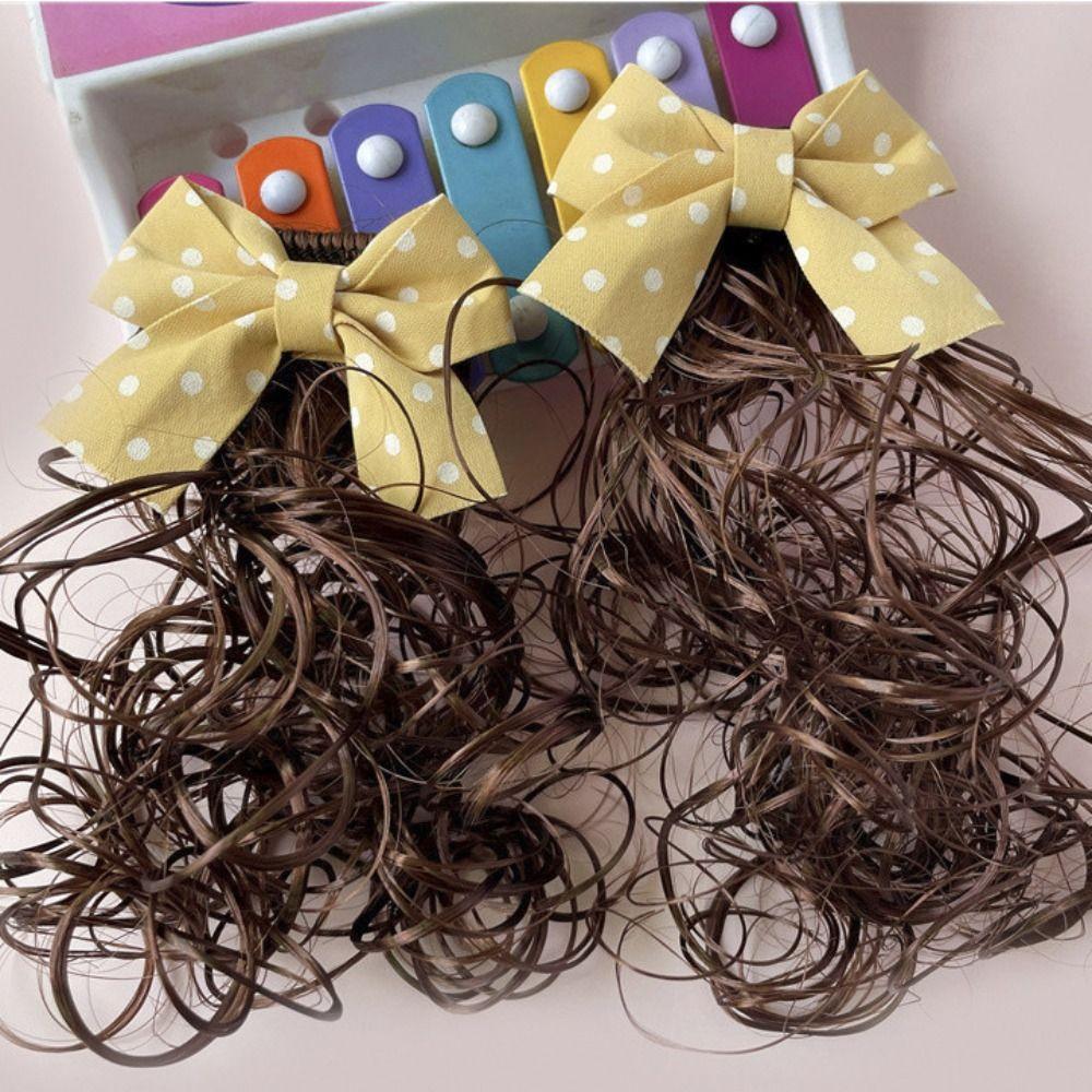 2PCS New Baby Wig Hairpin Cute Children Sweet Girls Bowknot Hairclip Princess Curly JK Bow Hair Accessories