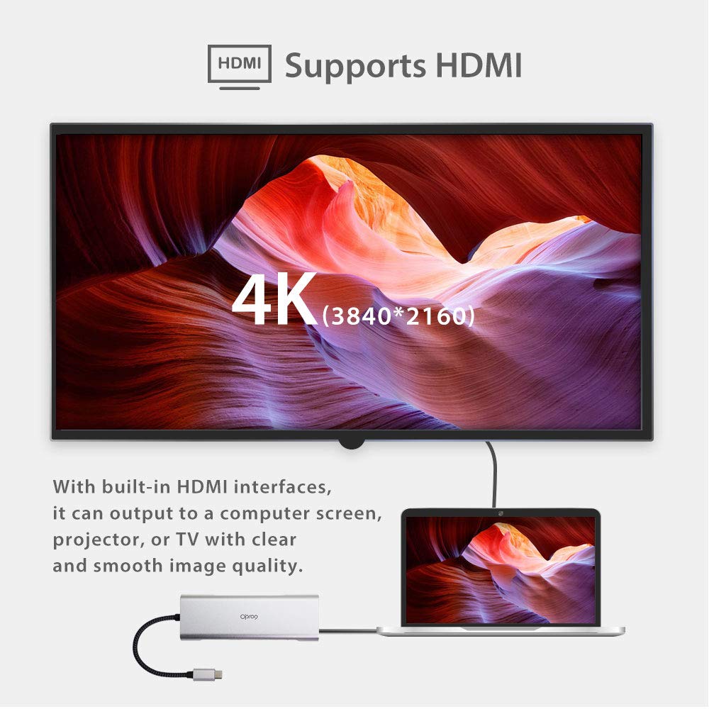 Hub USB Opro9 Porturi USB Mufă audio de alimentare 4K și pentru MacBookPro și alte computere Type-C 9-în-1 Multi-hub 3.0 3, compatibil/HDMI/USB-C