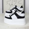Fashion 12CM Synthetic Women Stable High Platform Chunky Sneakers Fashion Spring Autumn Vulcanize Cow Genuine Leather Lace Up Shoes