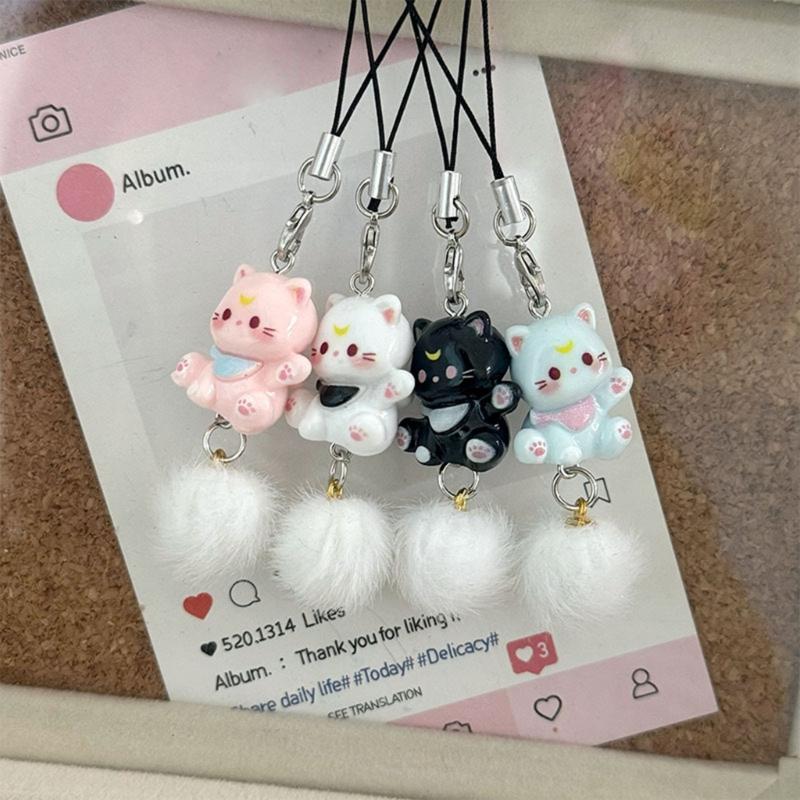 Adorable Sturdy Resin Cats Phone Charm Keychain Pendant for Girls Adds Lovely to Your Bag or Backpack Decoration
