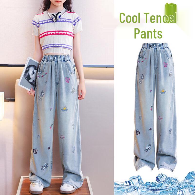 Moonkids Girl s Tencel Wide-Leg Denim Pants 160cm