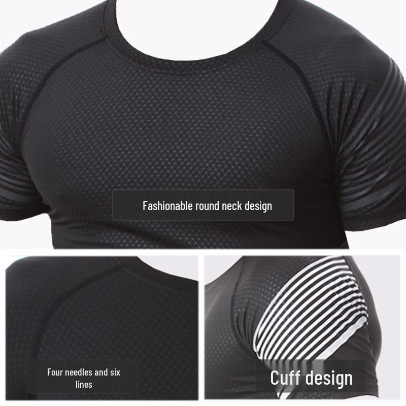 Men's Quick-Dry Marathon Running Suit: Tight-Fit Sports Short Sleeve T-Shirt