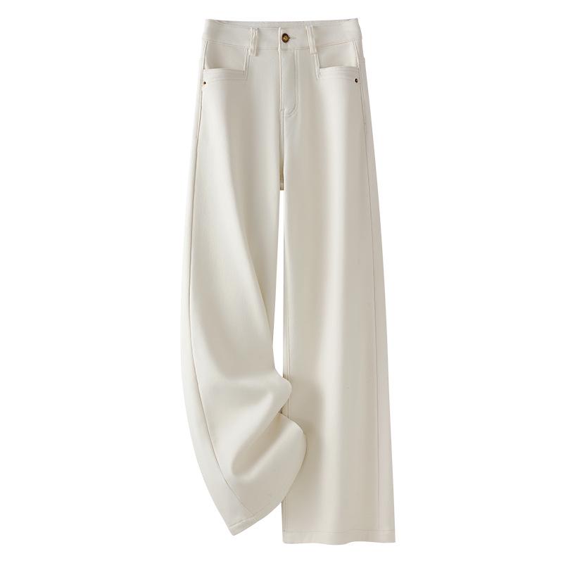 

Женские белые джинсы с высокой посадкой и широкими штанинами на флисовой подкладке для осени/зимы 2024 3XL