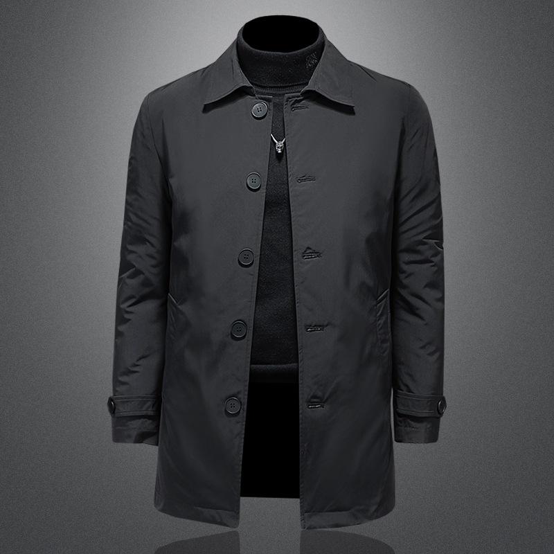 

European Style Men s Mid-Length Down Jacket with Shirt Collar - Business & Trendy Plus Size Outerwear for Autumn/Winter XXL чорний