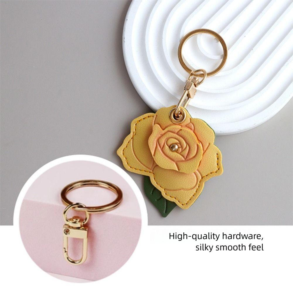 Metal Key Ring Rose Flower Bag Keychain PU Leather Entrance Guard Card Holder  Outdoor