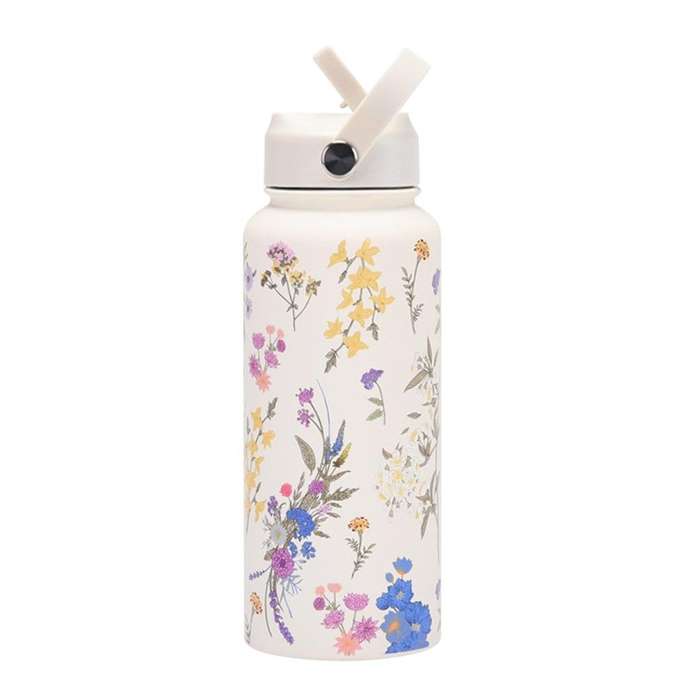 1L Capacity 1000ML Tumbler With Straw Printed Design Vacuum Bottle Vacuum Insulation 304 Stainless Steel Stainless Steel Tumbler