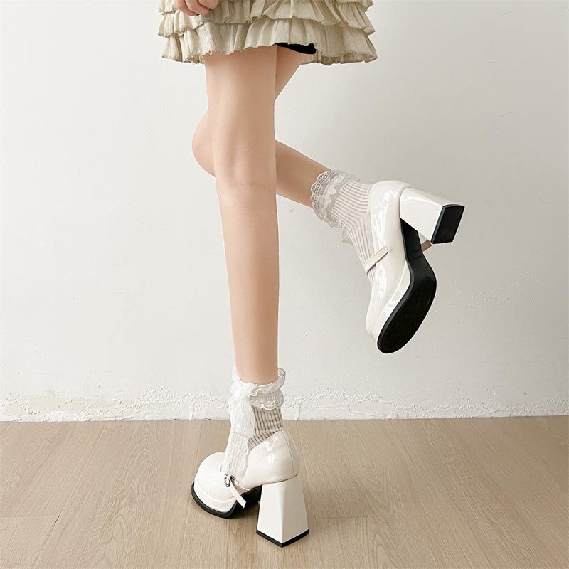 Black French small fragrant style thick heel high heels women's 2025 new summer retro versatile Mary Jane small leather shoes