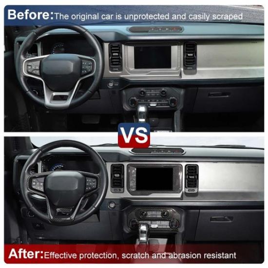 7x Carbon Fiber Center Consol Dash Trument Covers Trim For Ford Bronco +