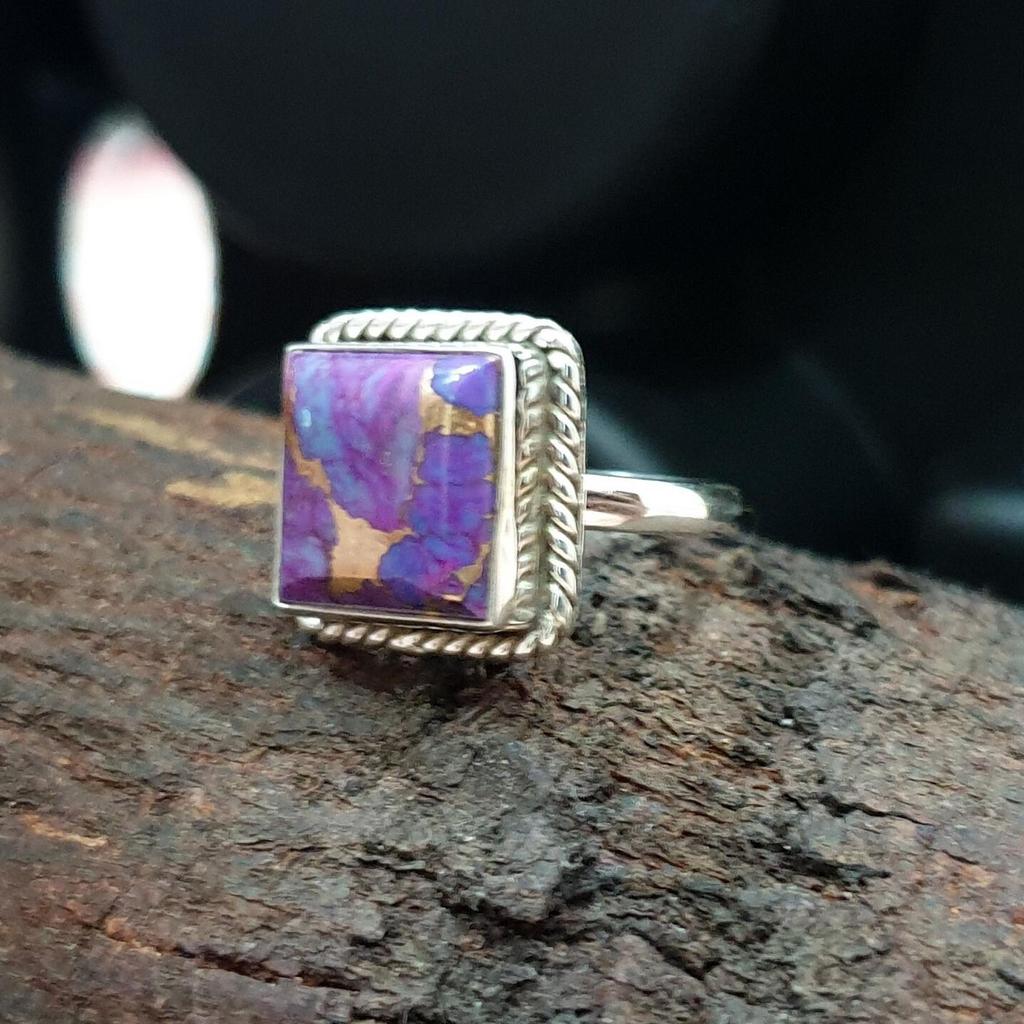 Purple Copper Turquoise 925 Sterling Silver Ring Jewelry, Wedding Gift Artisan Jewelry