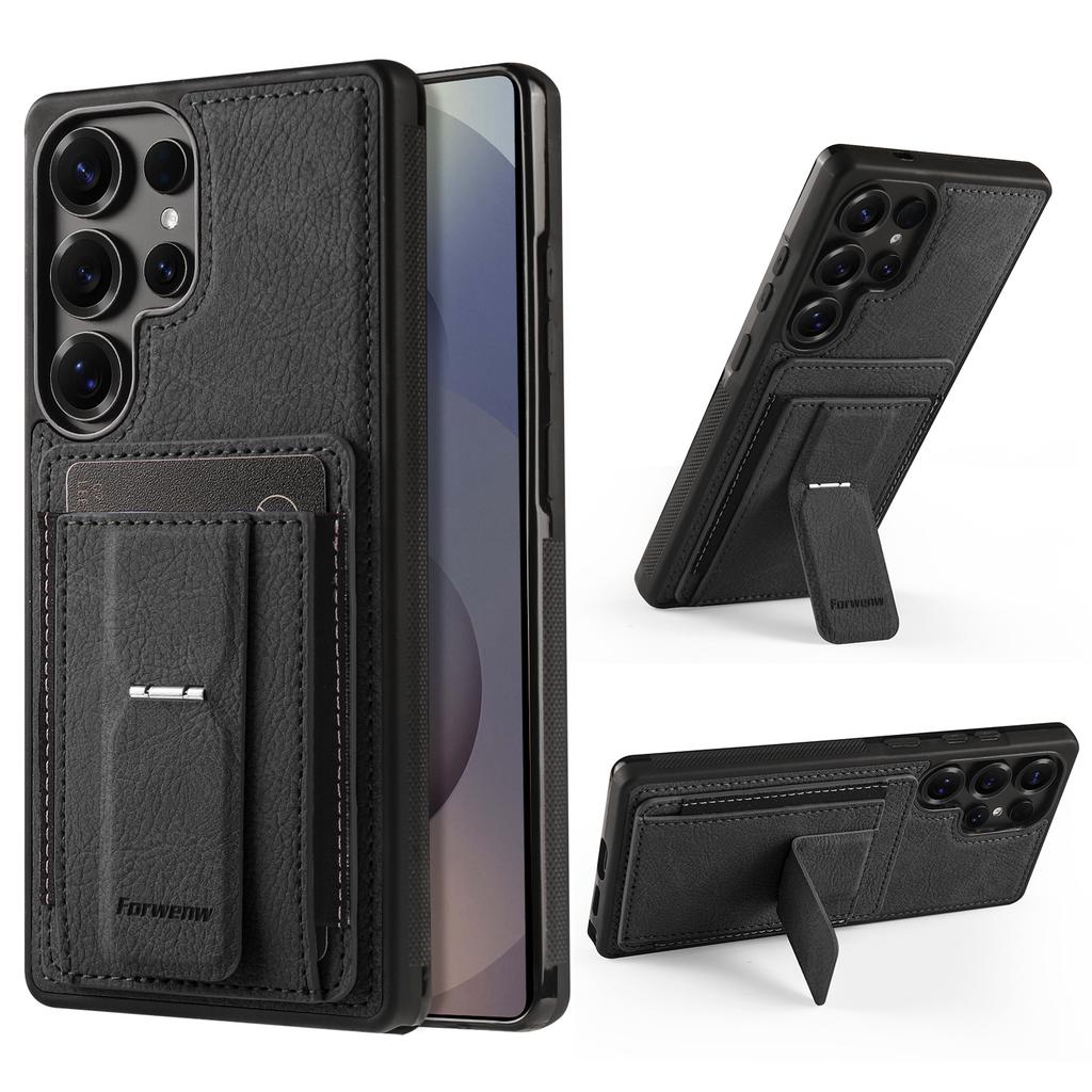 Business Magnetic Cards Solt Leather Phone Case For Samsung S26 Ultra S25 Plus S24 A36 A56 A16 A17 A07 Invisible Bracket Cover