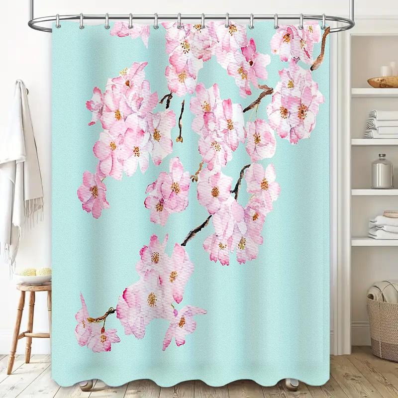 Floral Shower Curtain Japanese Cherry Blossom Pattern Waterproof Bathroom Decor Japanese Style Fabric Backdrop Vintage Aesthetic